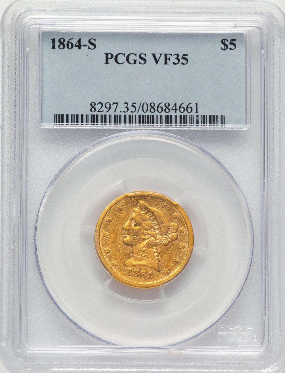 1864-S $5 Liberty Half Eagle PCGS VF35
