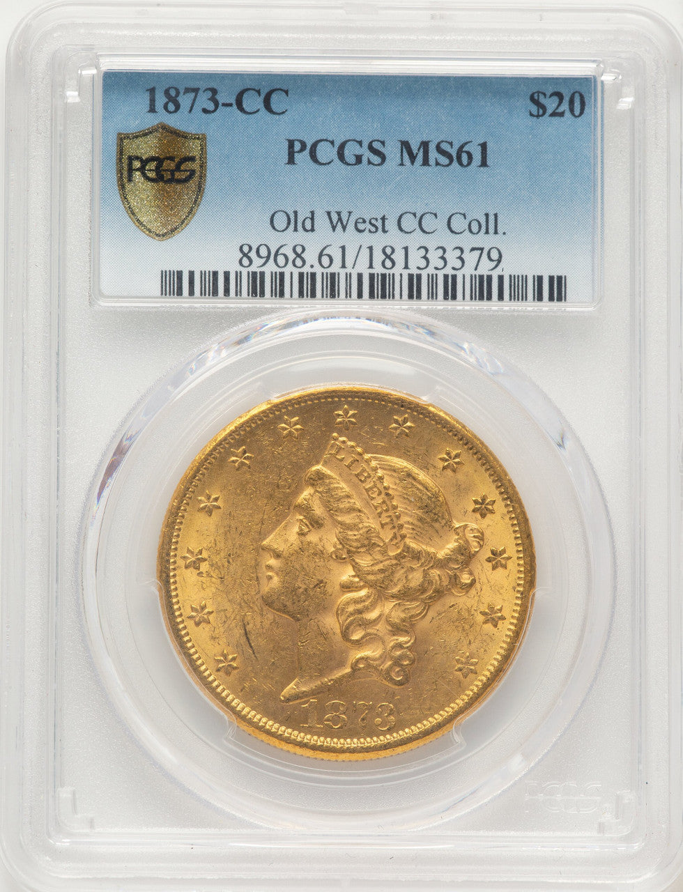 1873-CC $20 Liberty Double Eagle PCGS MS61