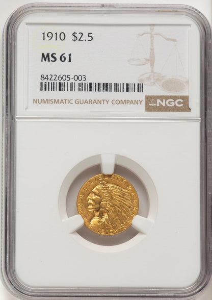 1910 $2.50 Indian Quarter Eagle NGC MS61