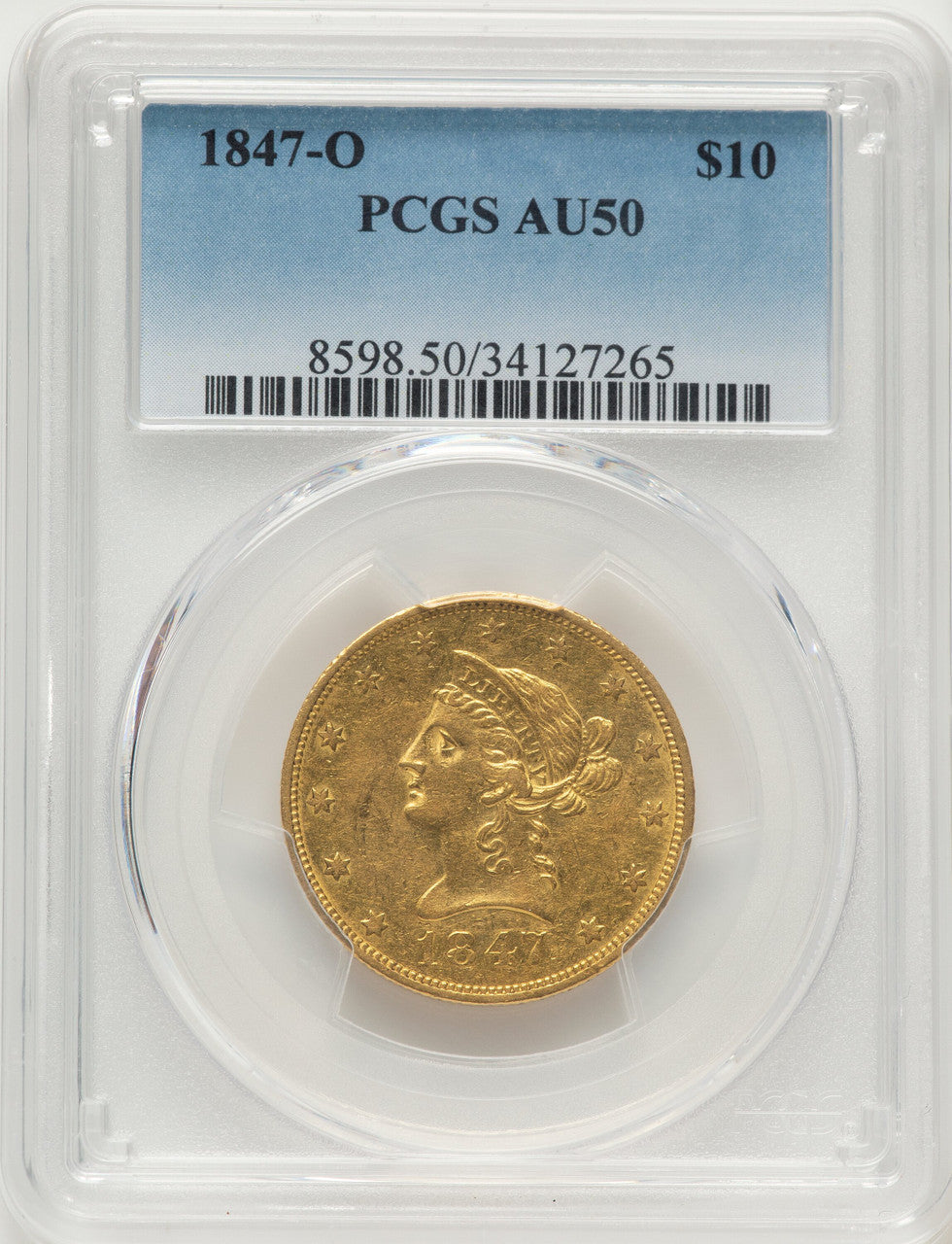 1847-O $10 Blue Gradient Liberty Eagle PCGS AU50