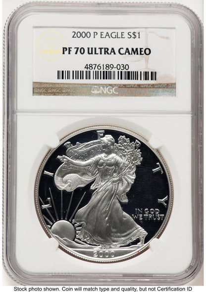 2000-P Proof Silver Eagle 1 oz Brown Label NGC PF70