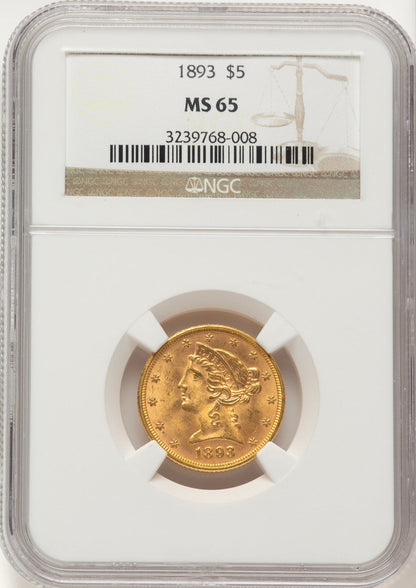 1893 $5 Liberty Half Eagle NGC MS65