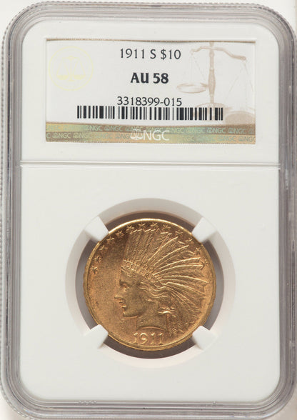 1911-S $10 Indian Eagle NGC AU58