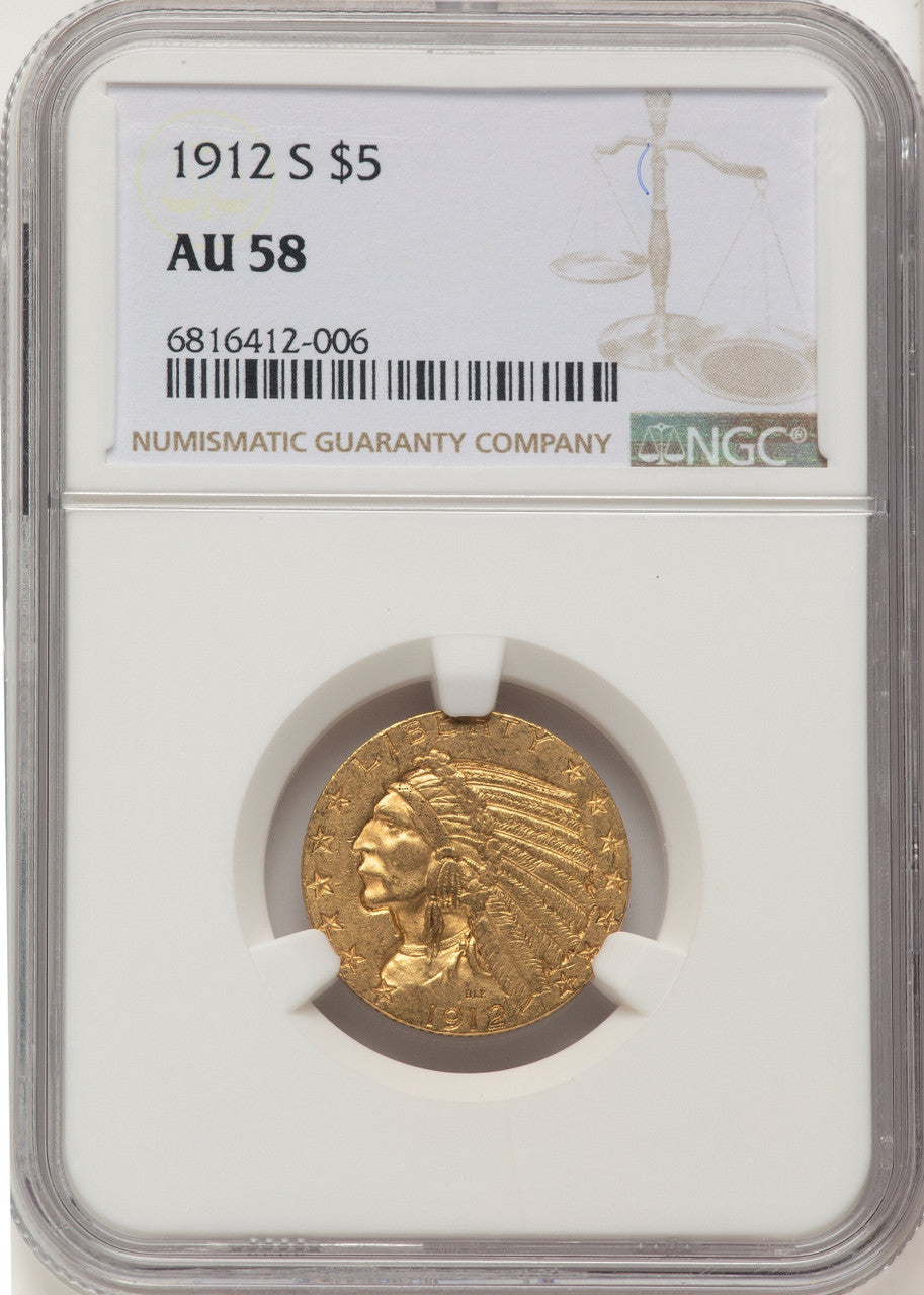 1912-S $5 Indian Half Eagle NGC AU58