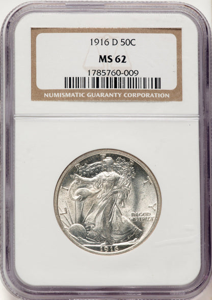 1916-D 50C Walking Liberty Half Dollar NGC MS62