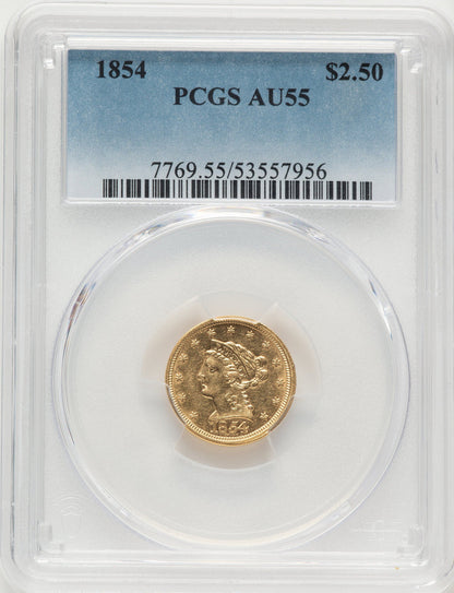 1854 $2.50 Liberty Quarter Eagle PCGS AU55