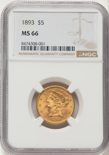 1893 $5 Liberty Half Eagle NGC MS66