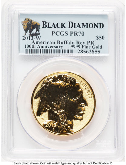 2013-W Reverse Proof Gold Buffalo 1 oz Black Diamond Bison Label PCGS PR70
