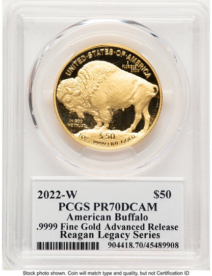 2022-W Proof Gold Buffalo 1 oz AR Reagan Legacy Series Michael Reagan Picture PCGS PR70