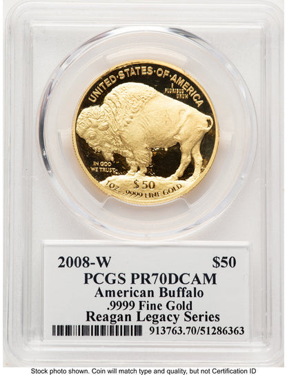 2008-W Proof Gold Buffalo 1 oz Reagan Legacy Series Michael Reagan Picture PCGS PR70