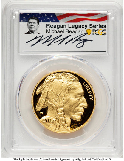2014-W Proof Gold Buffalo 1 oz Reagan Legacy Series Michael Reagan Picture PCGS PR70