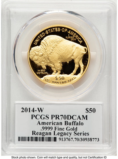 2014-W Proof Gold Buffalo 1 oz Reagan Legacy Series Michael Reagan Picture PCGS PR70