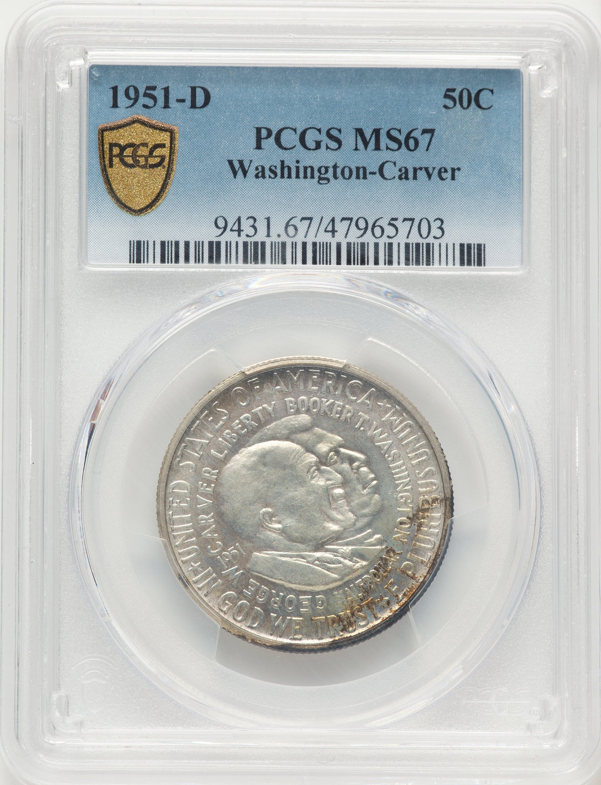 1951-D 50C Washington-Carver Commemorative Silver PCGS MS67