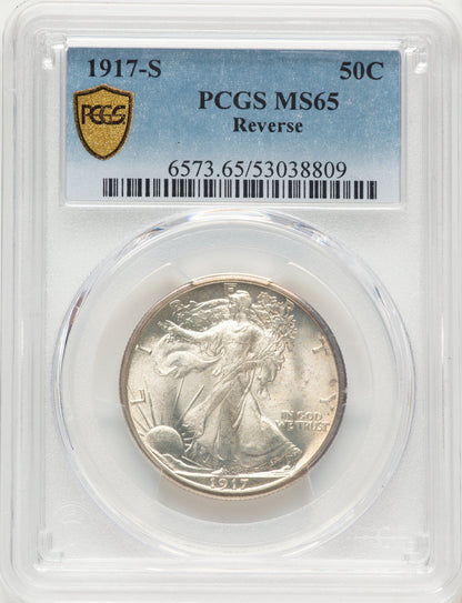 1917-S 50C REVERSE Walking Liberty Half Dollar PCGS MS65