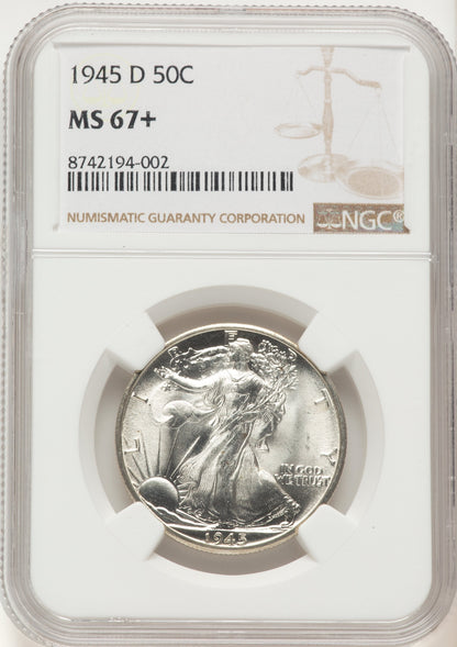 1945-D 50C Walking Liberty Half Dollar NGC MS67+