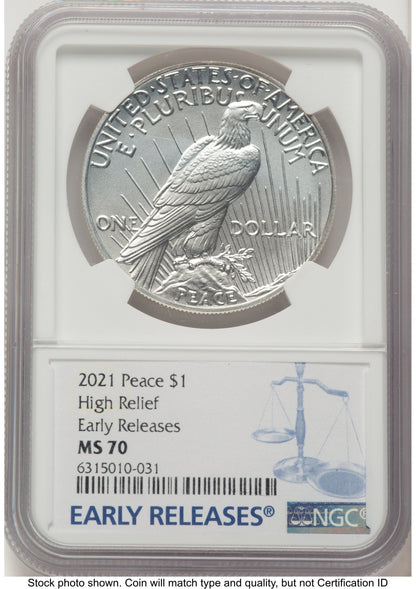 2021 6 Coin Morgan & Peace Dollar Set ER Mike Castle/Miles Standish NGC MS70