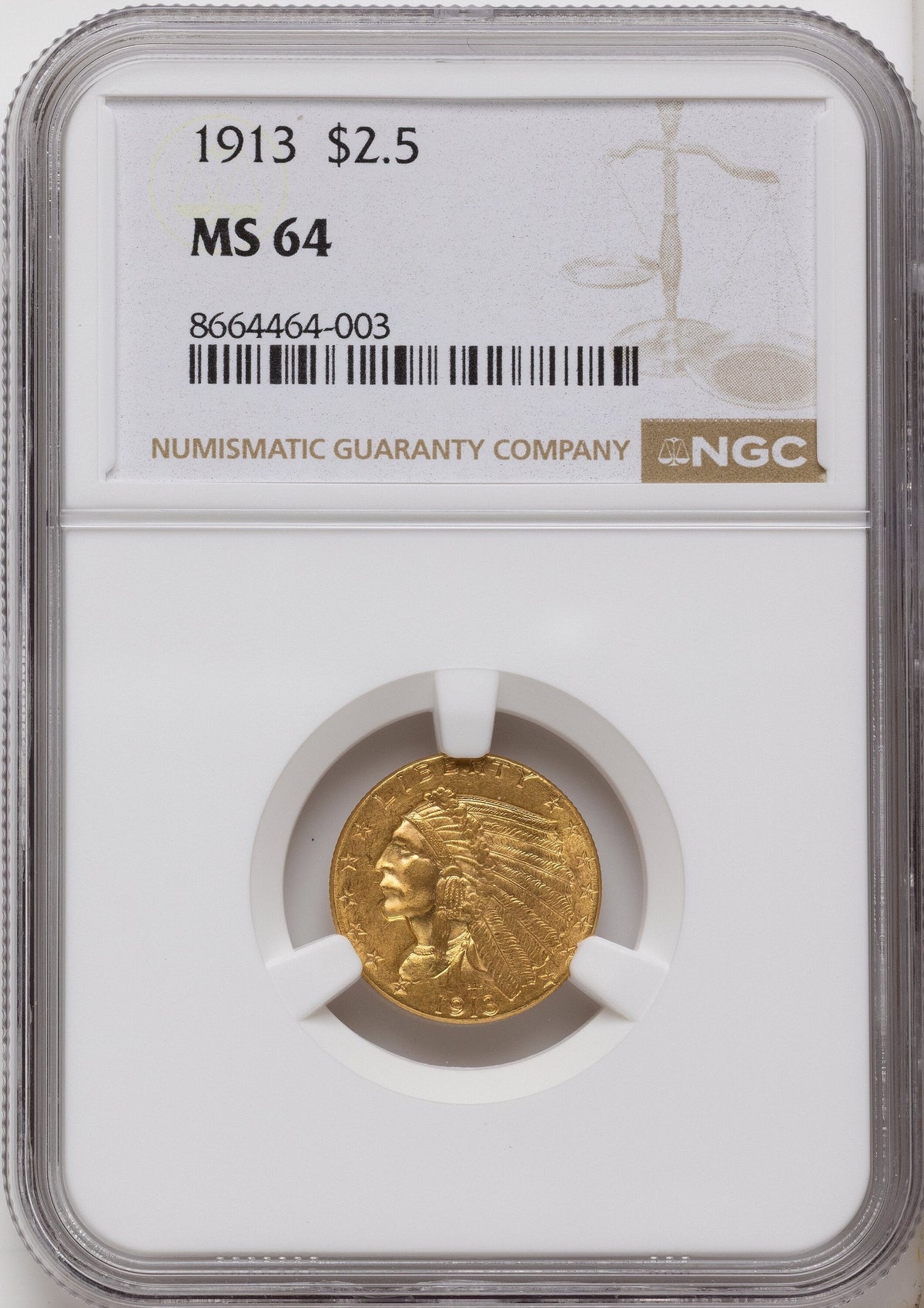 1913 $2.50 Indian Quarter Eagle NGC MS64