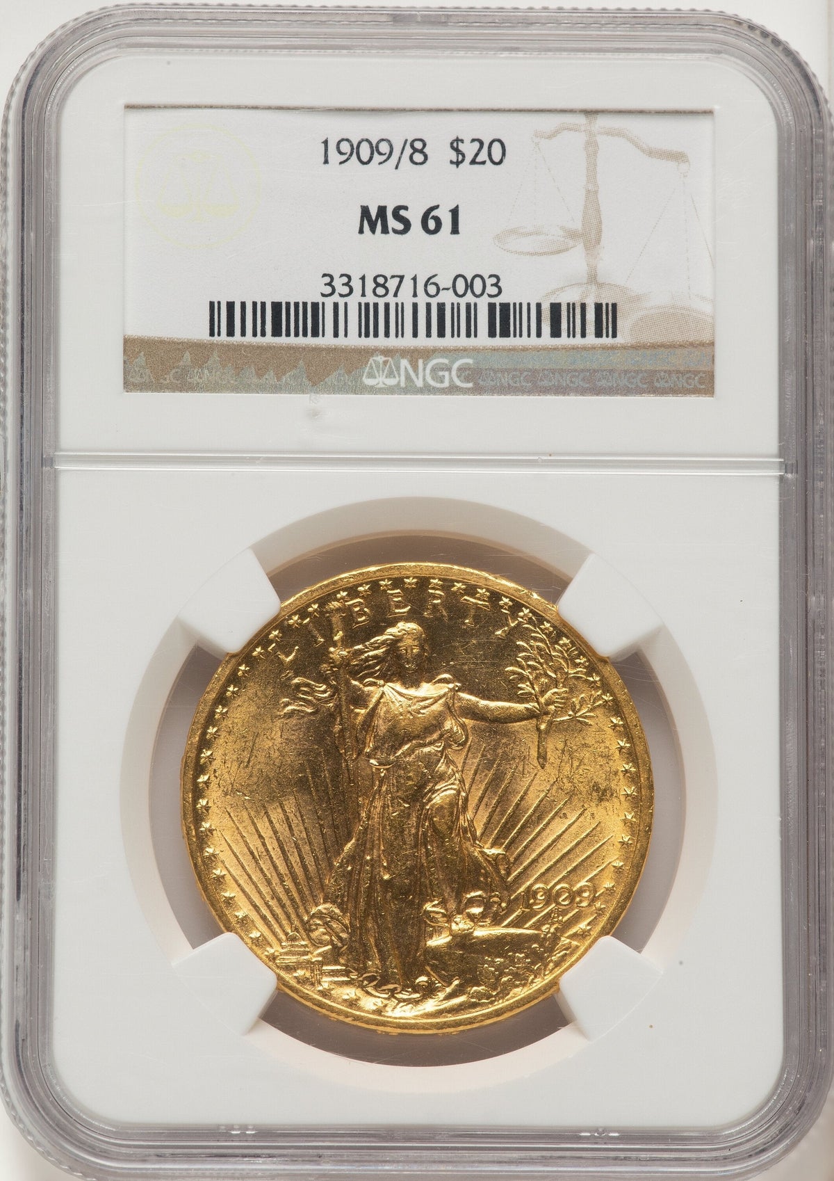 1909/8 $20 FS-301 Saint-Gaudens Double Eagle NGC MS61