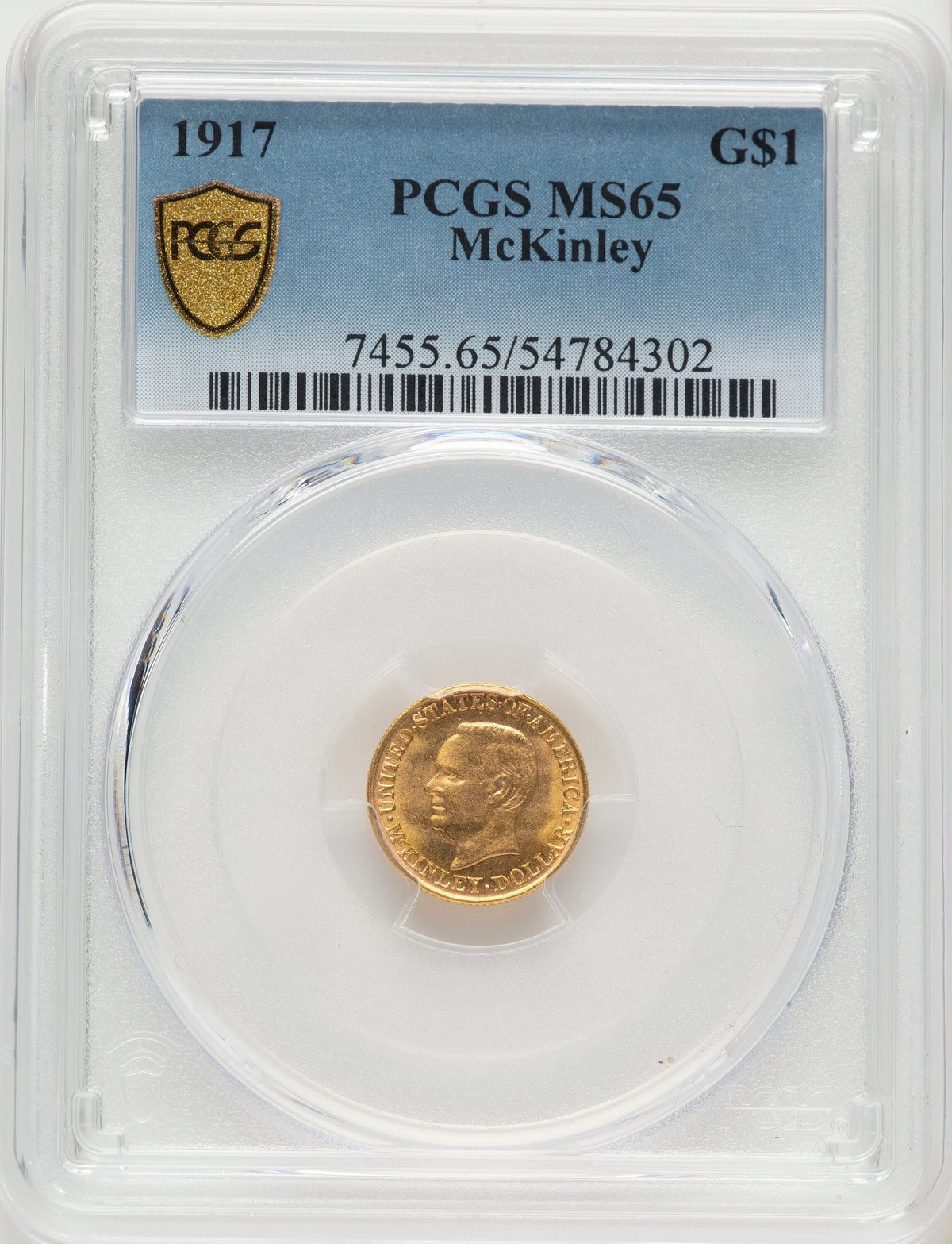 1917 G$1 McKinley Commemorative Gold PCGS MS65