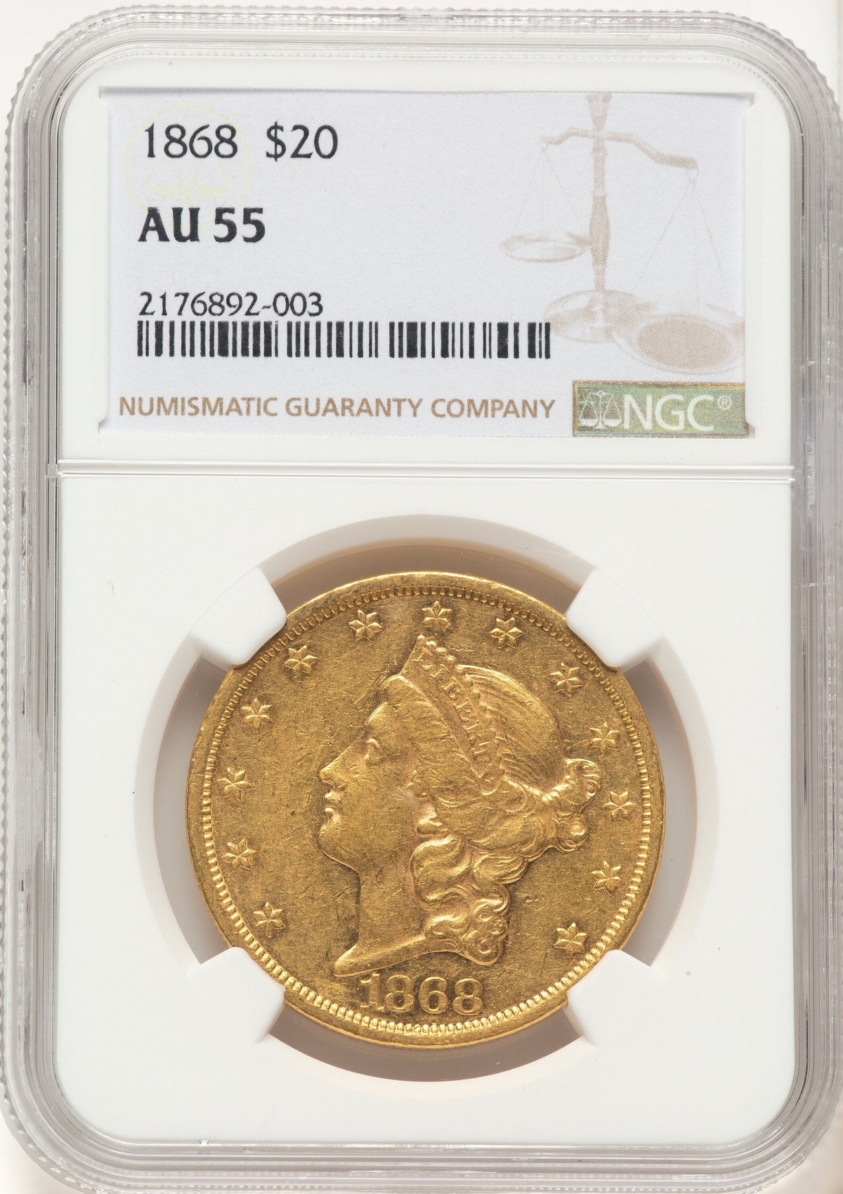 1868 $20 Liberty Double Eagle NGC AU55