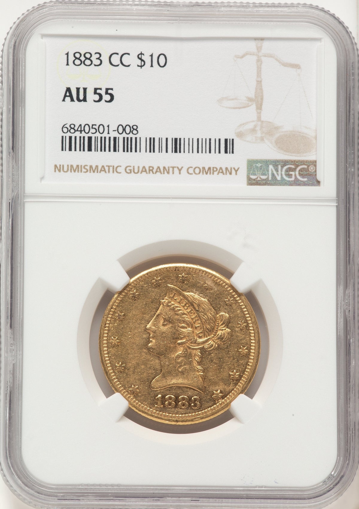1883-CC $10 Liberty Eagle NGC AU55