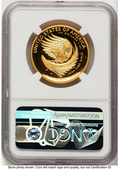 2025-W G$100 American Liberty High Relief Oklahoma City ANA Bunting Flag NGC PF70