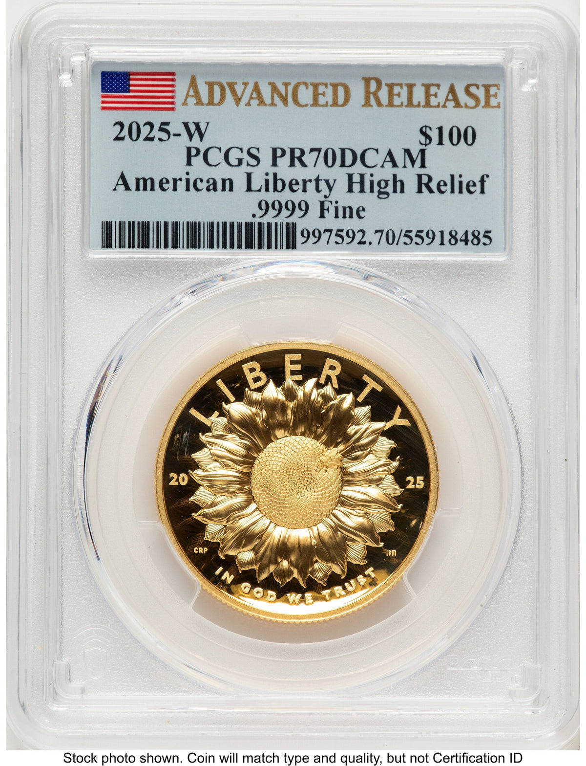 2025-W G$100 American Liberty High Relief AR Flag PCGS PR70