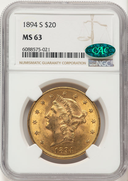 1894-S $20 CAC Liberty Double Eagle NGC MS63