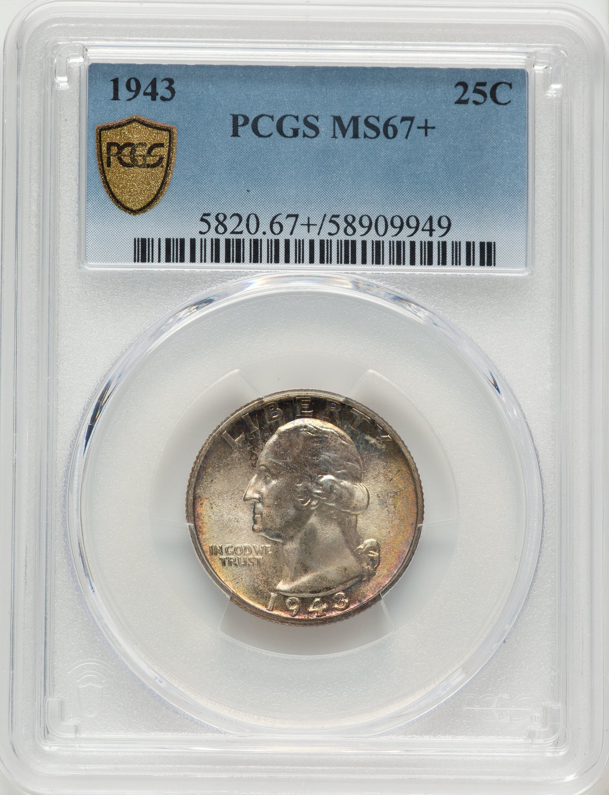 1943 25C Washington Quarter PCGS MS67+