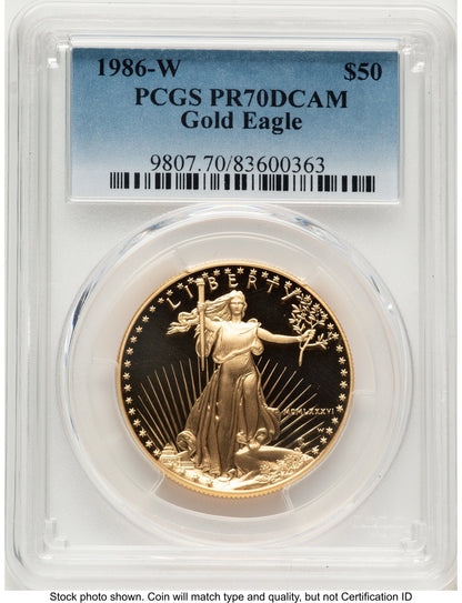 1986-W Proof Gold Eagle 1 oz Blue Gradient PCGS PR70