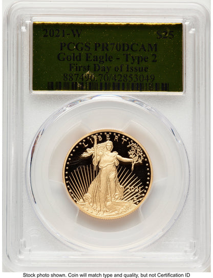 2021-W Type 2 Proof Gold Eagle 1/2 oz FDI Gold Foil PCGS PR70