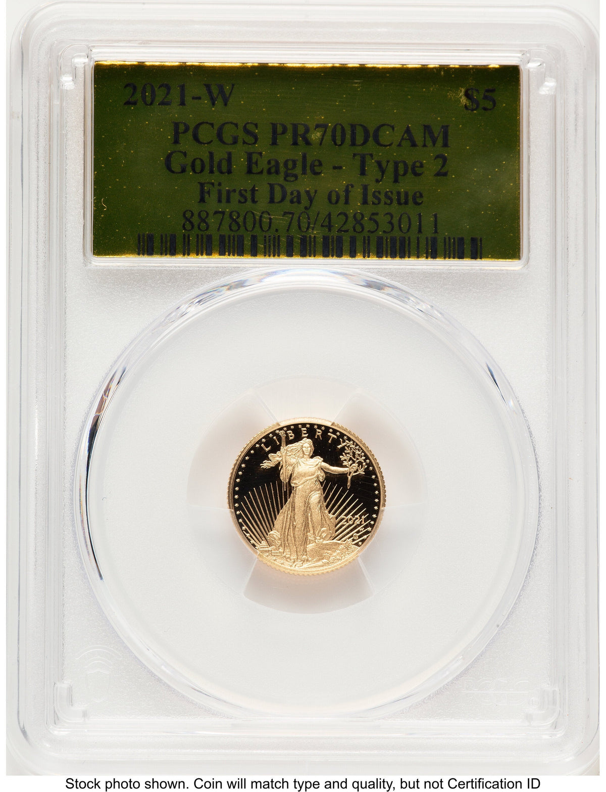 2021-W Type 2 Proof Gold Eagle 1/10 oz FDI Gold Foil PCGS PR70