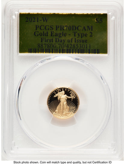 2021-W Type 2 Proof Gold Eagle 1/10 oz FDI Gold Foil PCGS PR70