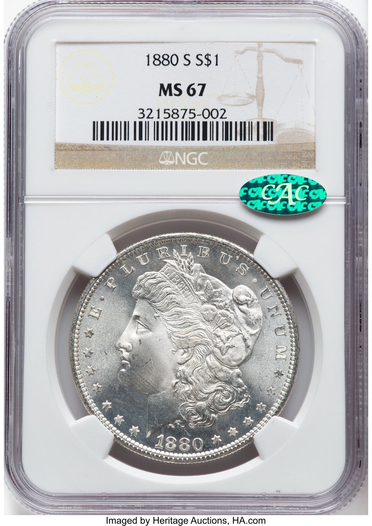 1880-S CAC Morgan Dollar NGC MS67