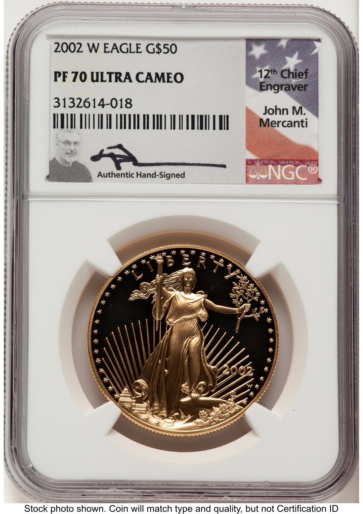 2002-W Proof Gold Eagle 1 oz John NGC PF70 Mercanti