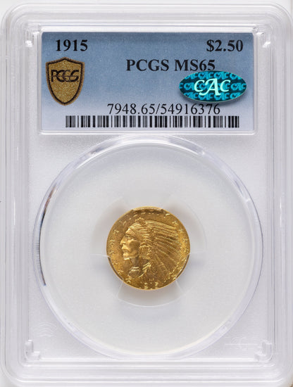 1915 $2.50 CAC Indian Quarter Eagle PCGS MS65