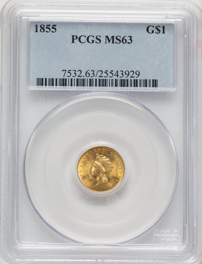 1855 G$1 Type Two Gold Dollar PCGS MS63