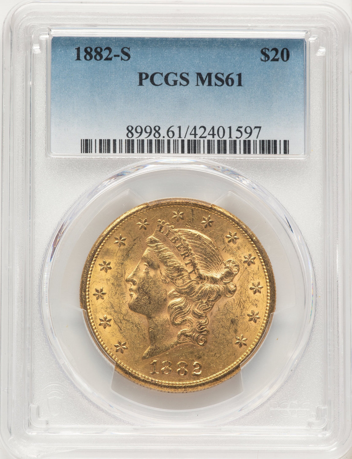1882-S $20 Blue Gradient Liberty Double Eagle PCGS MS61