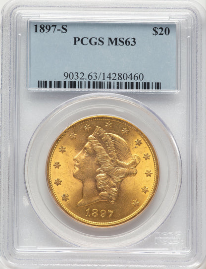 1897-S $20 Blue Label Liberty Double Eagle PCGS MS63