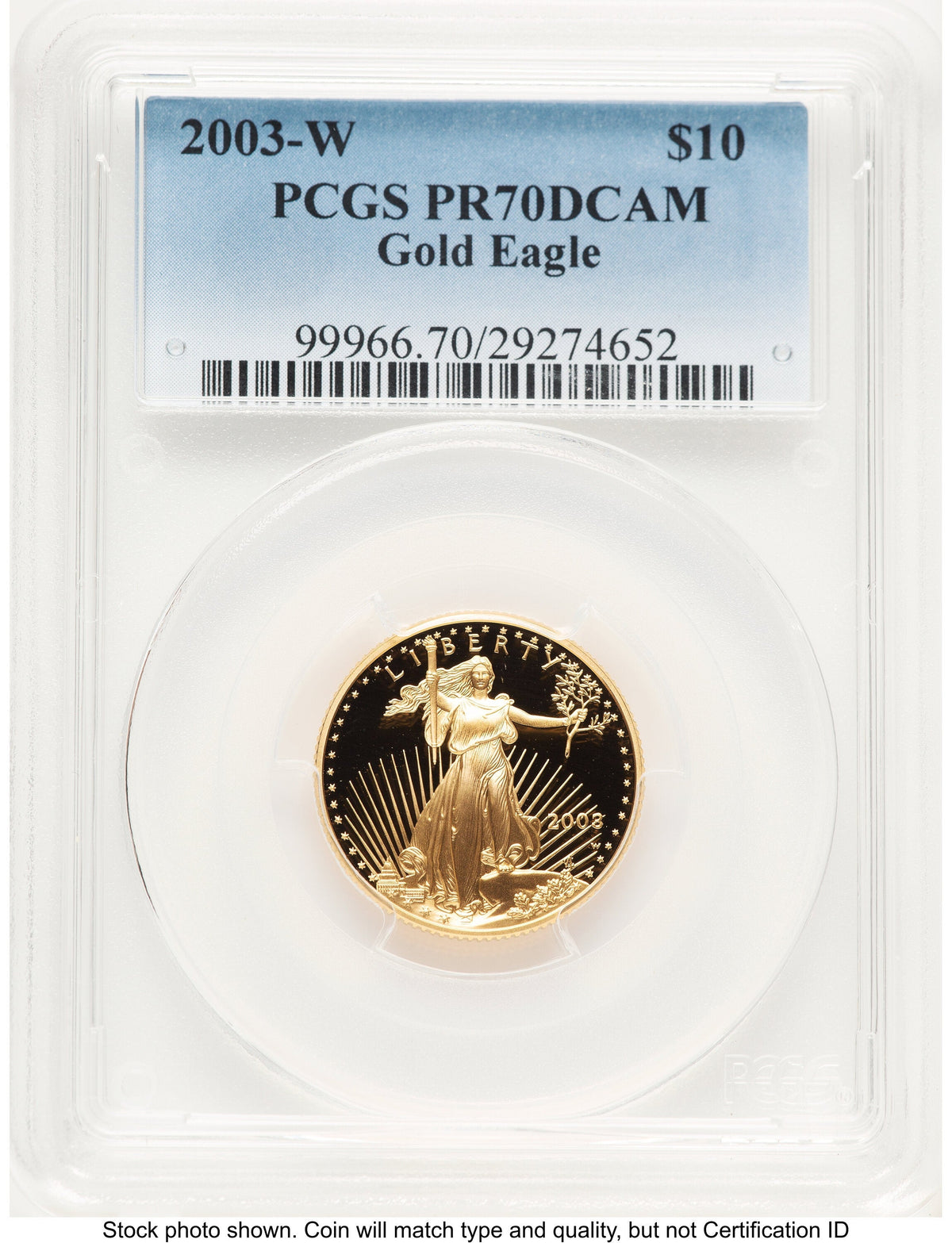2003-W Proof Gold Eagle 1/4 oz Blue Gradient PCGS PR70