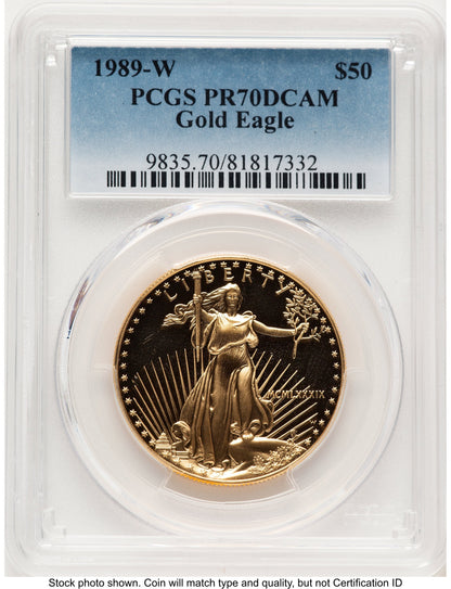 1989-W Proof Gold Eagle 1 oz Blue Gradient PCGS PR70
