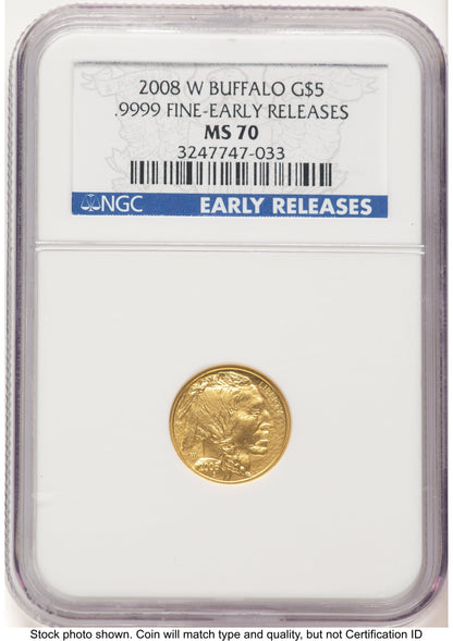 2008-W Burnished Gold Buffalo 1/10 oz ER Blue NGC MS70