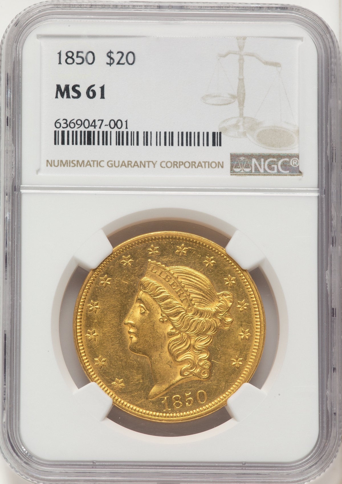 1850 $20 Liberty Double Eagle NGC MS61