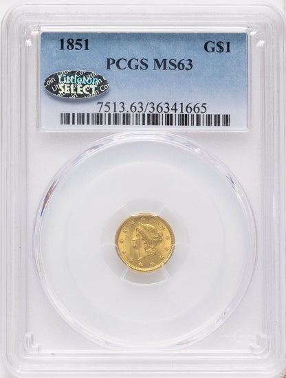 1851 G$1 Gold Dollar PCGS MS63