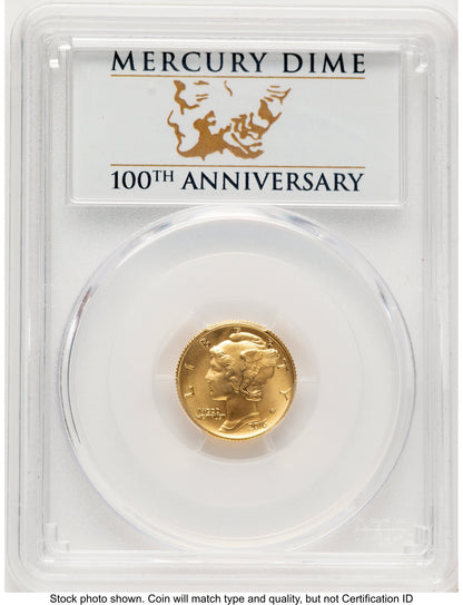 2016-W 10C Mercury Dime 100th Anniversary Gold Centennial FS 100th Anniversary PCGS MS70