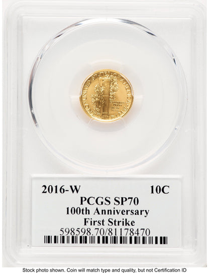 2016-W 10C Mercury Dime 100th Anniversary Gold Centennial FS 100th Anniversary PCGS MS70