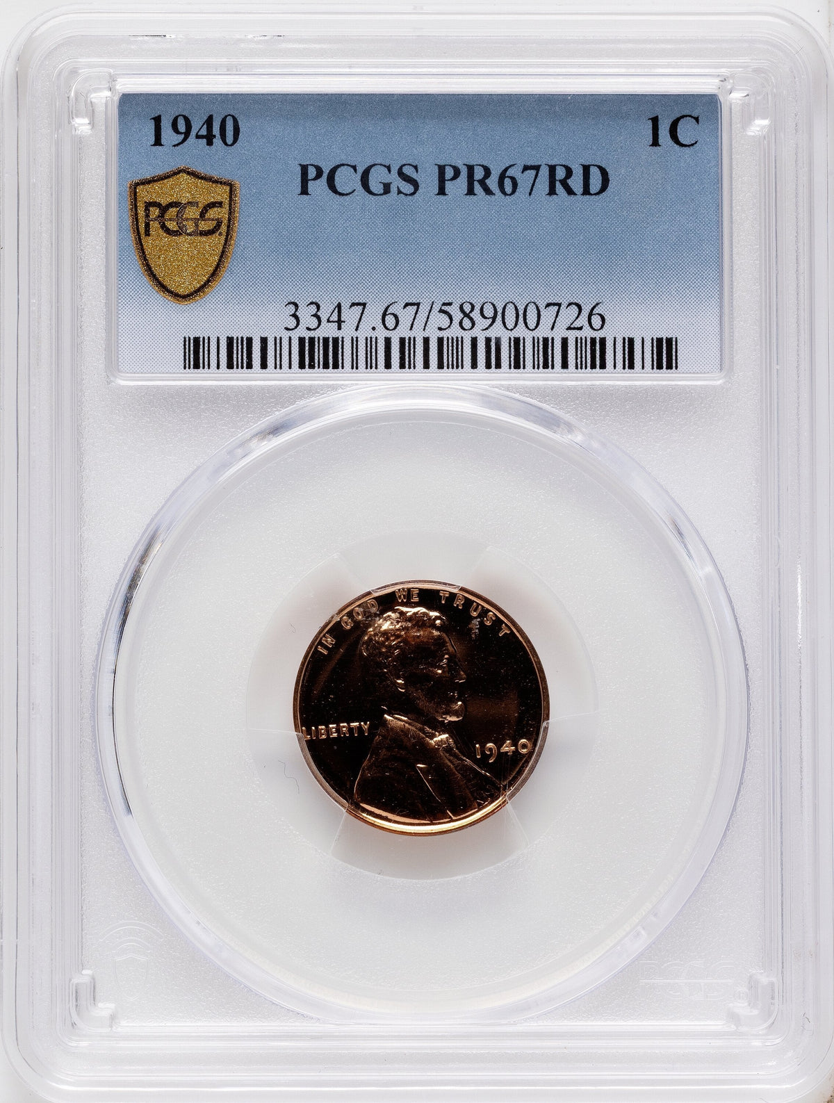 1940 1C RD Proof Lincoln Cent PCGS PR67