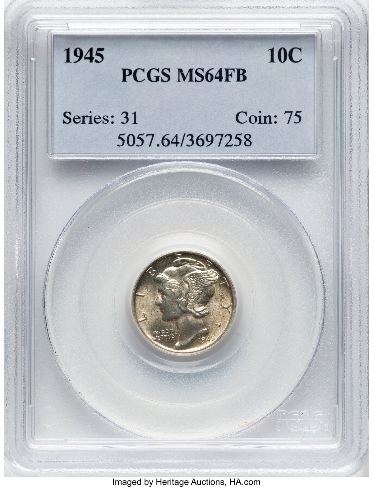 1945 10C FB Mercury Dime PCGS MS64