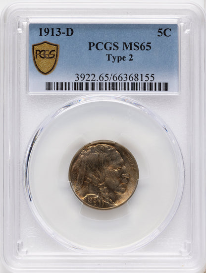 1913-D 5c Type Two Buffalo Nickel PCGS MS65