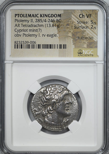 285/4-246 BC Ptolemaic Kingdom Ptolemy II AR Tetradrachm Eagle NGC Ancients Choice VF